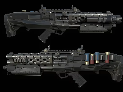 Modern Black Tactical Weapon Featuring Perforated Metal Body And Detachable Magazine 3d model