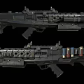 Modern Black Tactical Weapon Featuring Perforated Metal Body And Detachable Magazine
