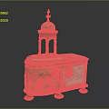 Vintage Religious Brass Casket With Dome Cross Arched Windows And Decorative Feet