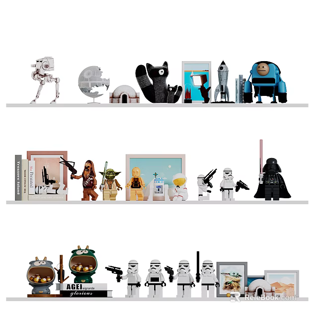 Assorted Decorative Ornament Collection With Sci Fi Character Figurines Model Decorations 3d model