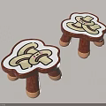 Cute Sofa Stools With Cartoon Mushroom Pattern And Brown Beige Legs 3d model