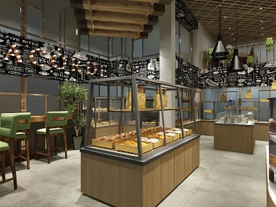 Modern Dessert Shop Interior With Glass Display Cases And Cozy Seating 3d model