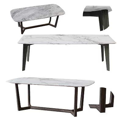 Modern Dining Table Design With Sleek Marble Top And Dark Wood Legs 3d model