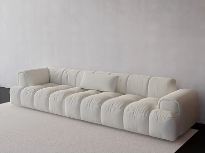 Cream Colored Large Sofa With Plush Cushions In Minimalist Living Room Interior 3d model