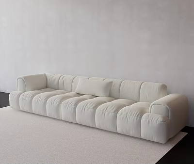 Cream Colored Large Sofa With Plush Cushions In Minimalist Living Room Interior 3d model