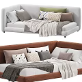Modern Kids Bed with Patterned Pillows Soft Blanket and Upholstered Design