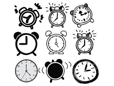 Creative Cartoon Alarm Clocks Wall Decor with Various Black and White Designs 3d model