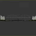 Miniature Arch Bridge Scene With Metal Structure Water And Green Trees