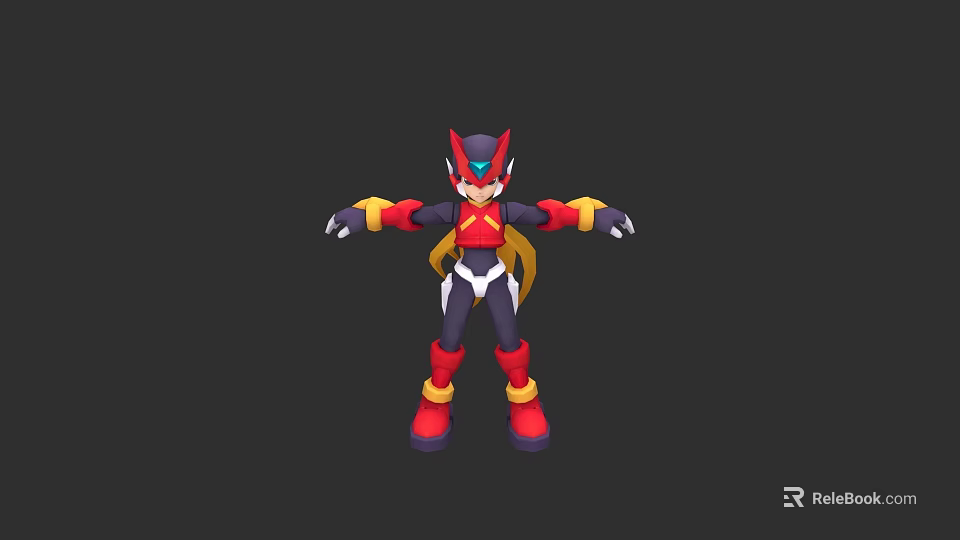 Futuristic 3D Game Character With Red Blue Yellow Armor In Dynamic Pose 3d model 