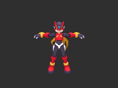 Futuristic 3D Game Character With Red Blue Yellow Armor In Dynamic Pose 3d model