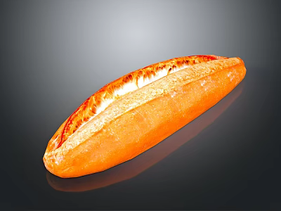 Freshly Baked Golden Crusty Baguette With Toasted Surface And Shiny Appearance 3d model