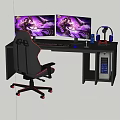 Gaming Desk Setup With Dual Monitors Gaming Chair Headphones And PC Case