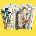 Stack of Various Books With Colorful Covers and Titles on Yellow Background