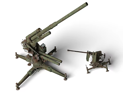 Large And Small Military Artillery Cannons With Tripod Mounts And Long Barrels 3d model