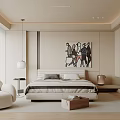 Modern Minimalist Bedroom Interior With Platform Bed Artwork And Pendant Light 3d model