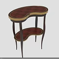 Elegant Half Moon Side Table With Red Brown Wood Gold Trim And Two Tier Shelf