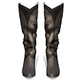 Stylish Black Leather Knee High Boots With Decorative Pattern And Block Heel 3d model