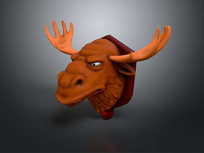 Game and Movie Character Brown Moose Head With Antlers Stylized 3d model