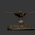 Decorative Bat Like Creature with Colorful Patterned Wings Red Eyes Rock Base and Mechanical Parts