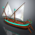 Classic Wooden Sailing Boat with White Sails and Turquoise Accents