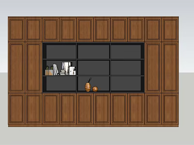 Modern Wooden Decorative Cabinet With Multiple Doors Open Shelves Holding Books And Decorative Items 3d model