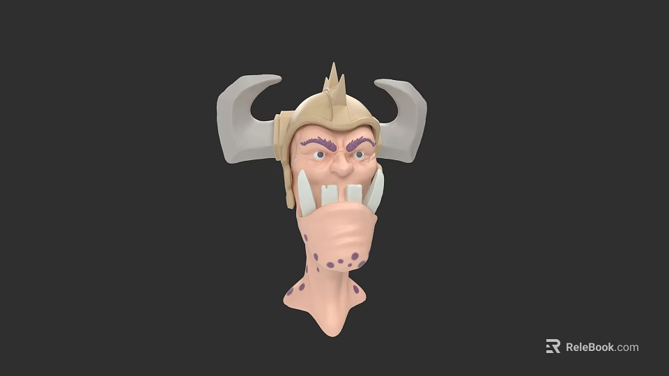 3D Fantasy Creature Character Head With Horns Fangs And Purple Spots 3d model 