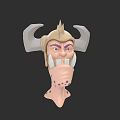 3D Fantasy Creature Character Head With Horns Fangs And Purple Spots