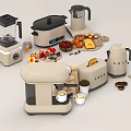 Modern Beige Kitchen Appliances With Blender Coffee Maker Toaster And Fresh Fruits