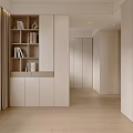Modern Bedroom With White Wardrobes Built in Bookshelf Bedside Lamps Rug and Natural Light