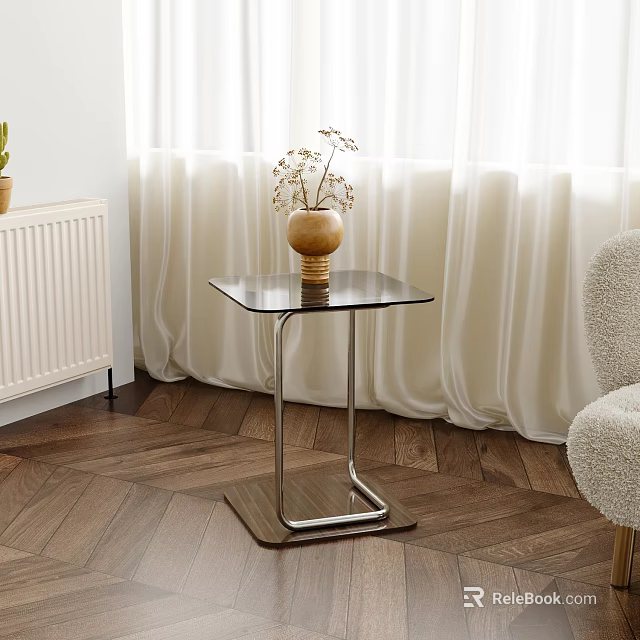 Modern Glass Top Side Table With Metal Frame In Minimalist Living Room 3d model 