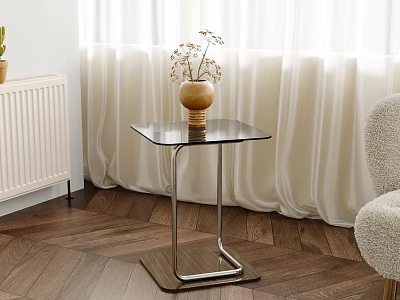 Modern Glass Top Side Table With Metal Frame In Minimalist Living Room 3d model