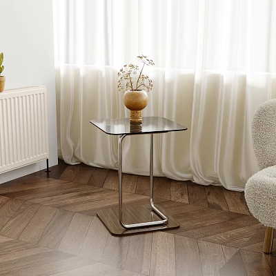 Modern Glass Top Side Table With Metal Frame In Minimalist Living Room 3d model