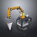 Orange Mechanical Arm 3D Model With Drill Bit And Control Console Components 3d model