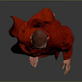 Game Movie Character Standing in Red Robe With Yellow Undergarment Bald Head on Gray Background