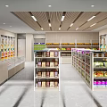 Modern Supermarket Interior With Organized Shelves And Various Grocery Products