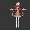 Cute Anime Character With Rabbit Ears And Pink Hair In Red White Outfit Holding Staff
