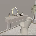 Modern White Dressing Table With Irregular Mirror Stool Cosmetics And Potted Plant In Bright Room