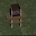 Outdoor Fire Pit With Brown Countertop And Shelf On Green Grass
