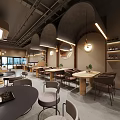 Stylish Shopping Mall Store With Glass Facade Offering Coffee Desserts Whiskey And Casual Dining