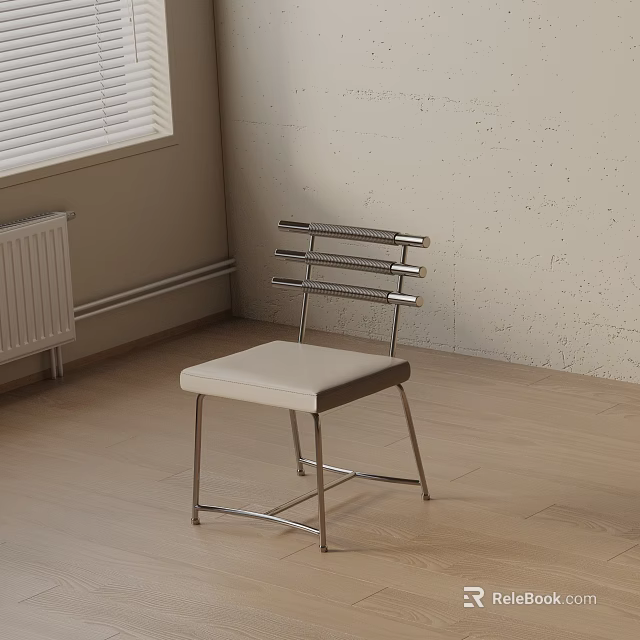 Modern Dining Chair With Metal Frame Horizontal Bar Backrest And Light Seat Design 3d model 