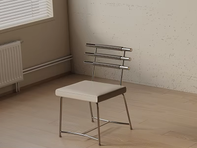 Modern Dining Chair With Metal Frame Horizontal Bar Backrest And Light Seat Design 3d model
