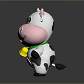 Cute Cow Doll With White Black Spots Pink Nose Green Bow Tie Yellow Milk Tag