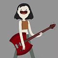 Woman Holding Red Electric Guitar Wearing Brown Top Green Pants And Brown Boots