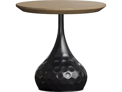 Modern Accent Side Table With Round Wooden Top And Black Textured Base 3d model