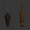Dark Colored Mouse And Brown Lizard With Green Eyes On White Background