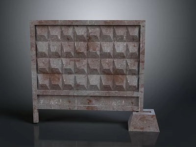 Rustic Stone Decorative Door With Geometric Carvings And Textured Surface Design 3d model