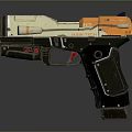 Futuristic Tactical Pistol With Orange And White Accents Ergonomic Grip Detailed Design