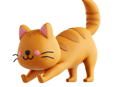 Cute Orange Striped Cartoon Cat Toy With Pink Ears And Friendly Expression 3d model