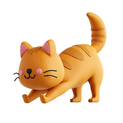 Cute Orange Striped Cartoon Cat Toy With Pink Ears And Friendly Expression 3d model