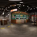 Retro Hotpot Restaurant Interior With Beverage Shelves And Neon Lights